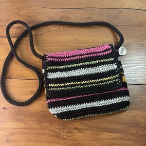 The Sak Crocheted Small Crossbody Handbag Rainbow Stripes Boho Hippie